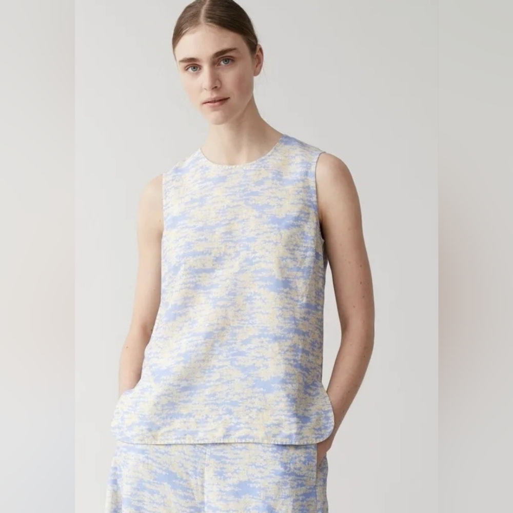COS Blue and Cream Women's Linen Top